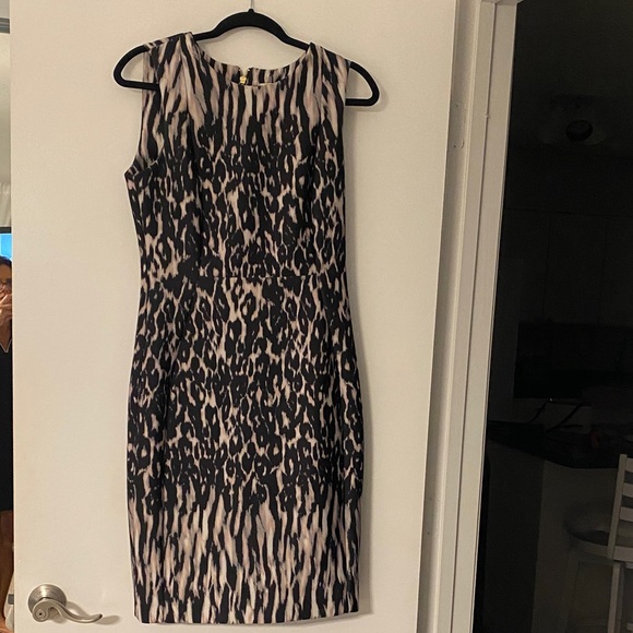 Calvin Klein Black and Cream Patterned Midi Dress - Picture 1 of 3
